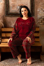Nisanca Büyük Beden Peluş Polar Pijama Takımı- Kışlık Büyük Beden Kadın Pijama - 7