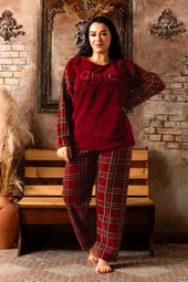 Nisanca Büyük Beden Peluş Polar Pijama Takımı- Kışlık Büyük Beden Kadın Pijama - 8