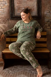 Nisanca Büyük Beden Peluş Polar Pijama Takımı- Kışlık Büyük Beden Kadın Pijama - 1