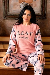 Nisanca Büyük Beden Peluş Polar Pijama Takımı- Kışlık Büyük Beden Kadın Pijama - 4