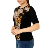 Kumaş Baskılı Triko Bluz - 3