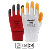 Beybi PN3 Beyaz Sarı 10 Beden Polyester Örme Nitril Eldiven 12li Paket EN388 (2121X) - 1