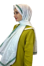 Hint İpek Kazayağı Desenli Monogram Şal 00910  KIRIK BEYAZ - 1
