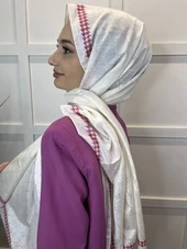 Hint İpek Kazayağı Desenli Monogram Şal 00910  KREM thumbnail 2