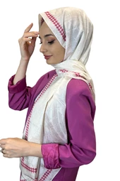 Hint İpek Kazayağı Desenli Monogram Şal 00910  KREM thumbnail 1