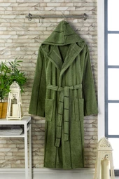 Pamuklu Kadife Kapüşonlu Unisex Bornoz - 3