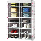 Teknor  2 Bölmeli Plastik Boru Profilli Bez Dolap Ayakkabılık GRİ - 4