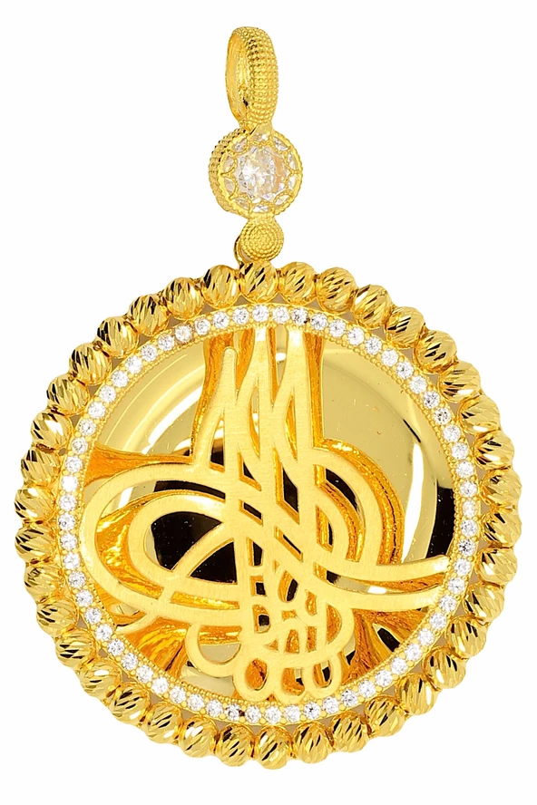 Cigold 14 Ayar Altın Taşlı Tuğralı Kolye Ucu OA-K1KLU1132025805