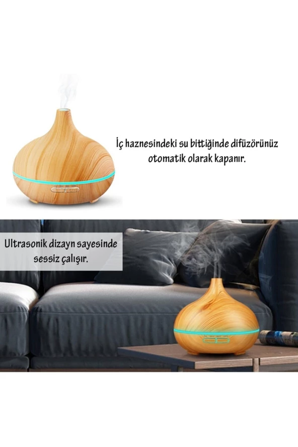 Aroma Difüzör Gece Işığı 7 Led Nemlendirici Kumandalı Buhar Makinesi 550ML. - 7