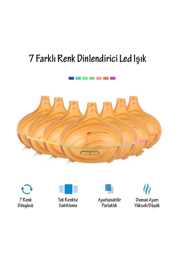 Aroma Difüzör Gece Işığı 7 Led Nemlendirici Kumandalı Buhar Makinesi 550ML. - 3