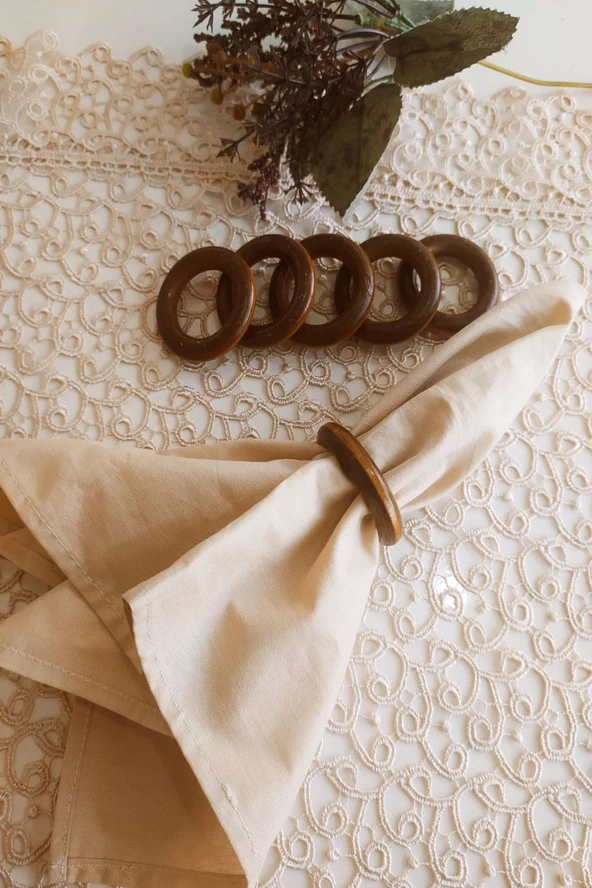 6lı Kahverengi Vintage Ahşap Halka Peçete Yüzüğü - 3