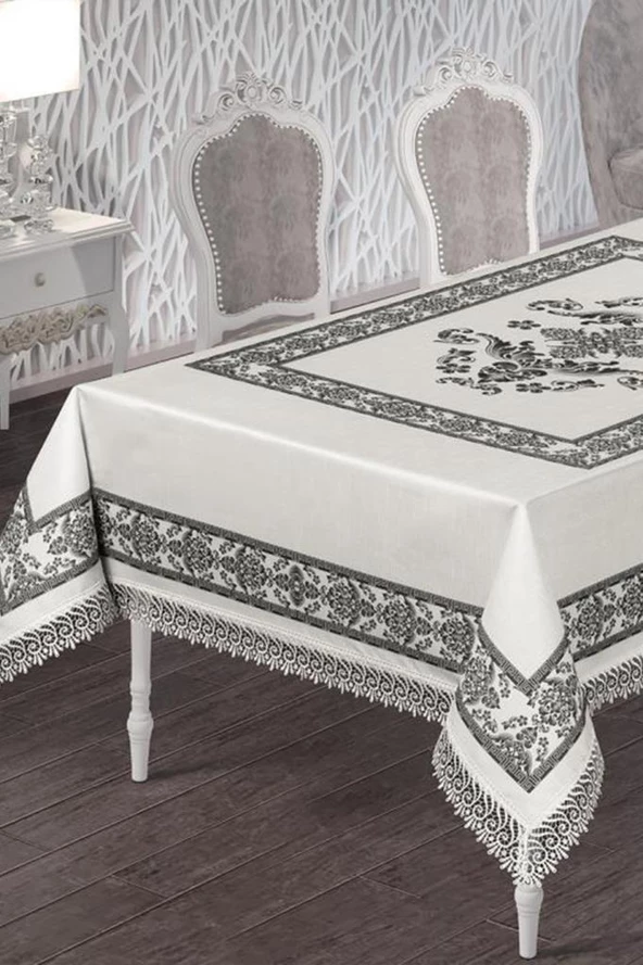 Suna Dantelli Dikdörtgen Baskılı Masa Örtüsü - 8