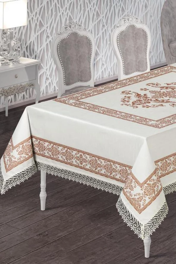 Suna Dantelli Dikdörtgen Baskılı Masa Örtüsü - 9