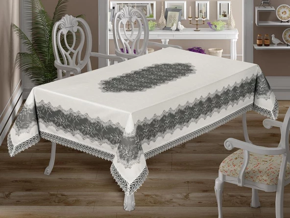 Nilüfer Dantelli Dikdörtgen Baskılı Masa Örtüsü - 5