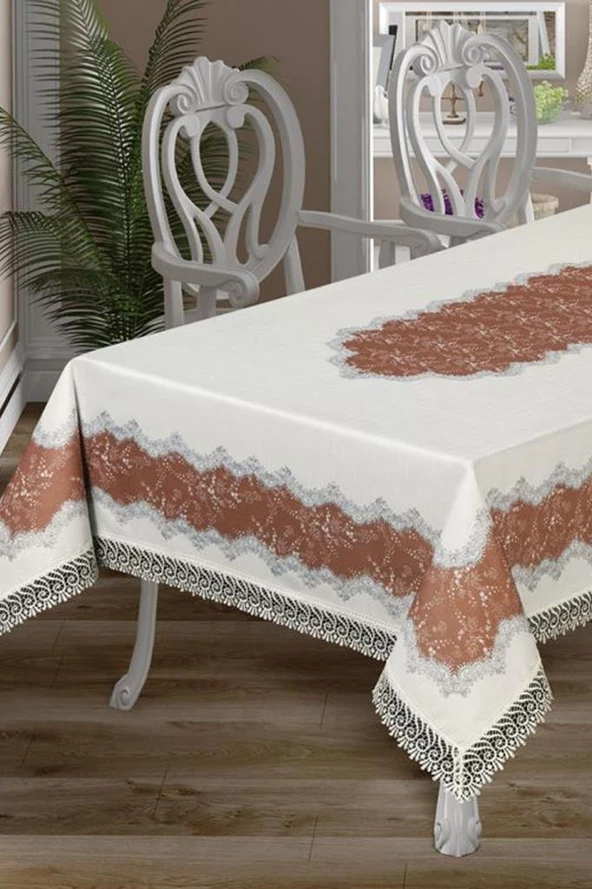 Nilüfer Dantelli Dikdörtgen Baskılı Masa Örtüsü - 11