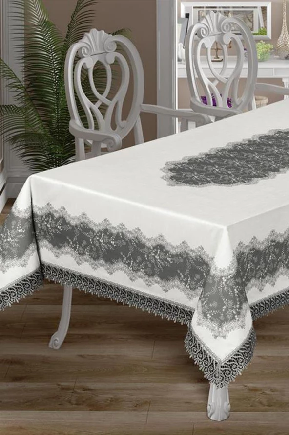 Nilüfer Dantelli Dikdörtgen Baskılı Masa Örtüsü - 7