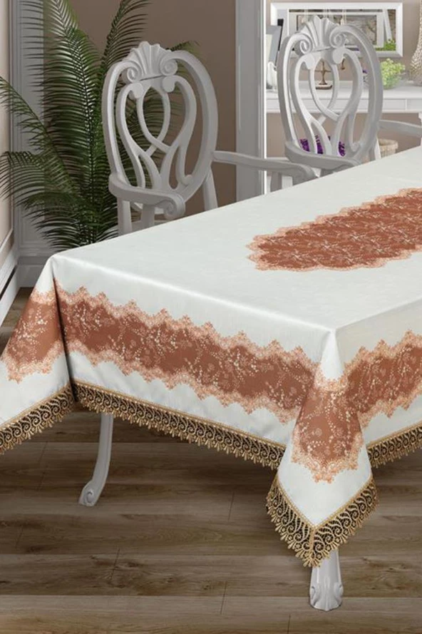 Nilüfer Dantelli Dikdörtgen Baskılı Masa Örtüsü - 9