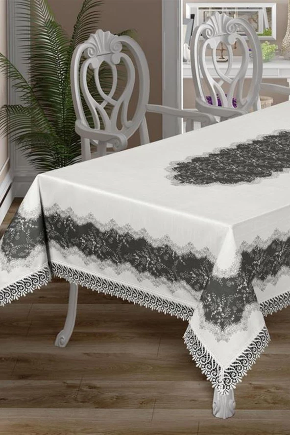 Nilüfer Dantelli Dikdörtgen Baskılı Masa Örtüsü - 8
