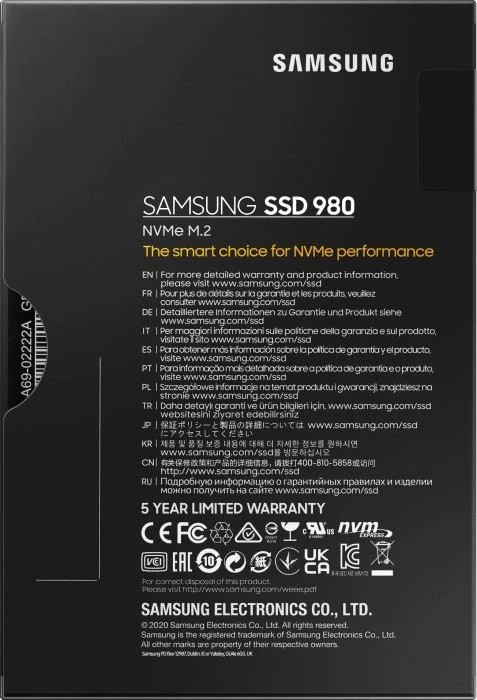 SAMSUNG 500GB 980 PCle M.2 3100-2600MB/s 2.38mm Flash SSD MZ-V8V500BW - 7