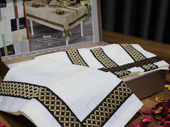 Bera Nakışlı Keten A.Servisli Masa Örtüsü Takımı 14 Parça - Resim 9