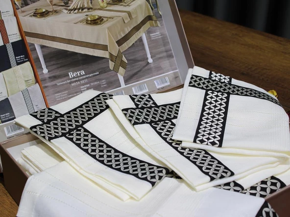Bera Nakışlı Keten A.Servisli Masa Örtüsü Takımı 14 Parça - Resim 12