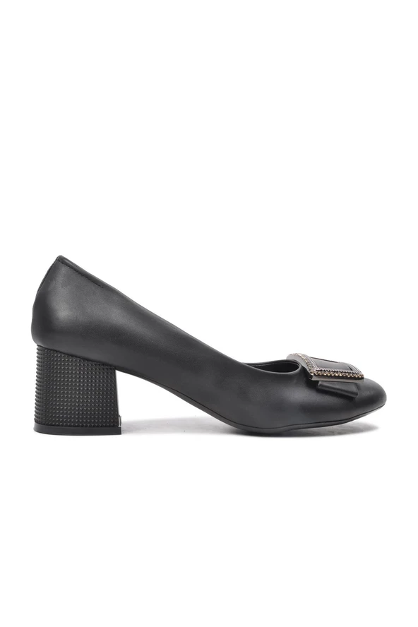 Ayakmod 4728 Siyah Taş Detaylı Kadın Kalın Topuklu Ayakkabı