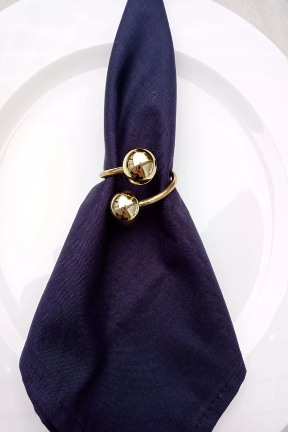 Parlak Gold Boncuklu 6 Adet Gold Metal Halkalı Peçete Yüzüğü - 2