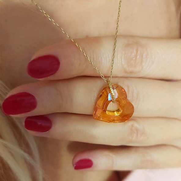 Vaoov Turuncu Swarovski Taşlı Gümüş Kolye - Resim 4