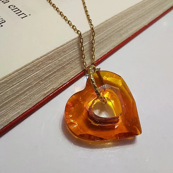 Vaoov Turuncu Swarovski Taşlı Gümüş Kolye - Resim 2