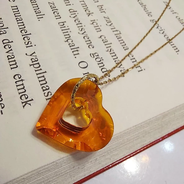 Vaoov Turuncu Swarovski Taşlı Gümüş Kolye ürün görseli