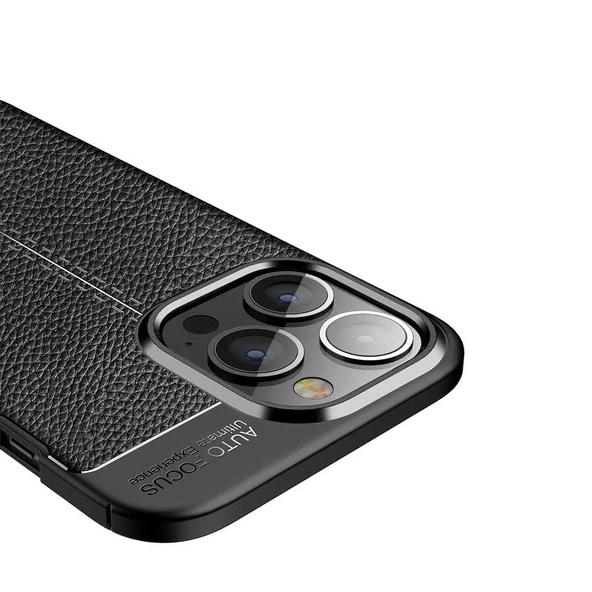 Vendas iPhone 14 Pro (14 Pro Uyumlu) Deri Desenli Niss Dikiş Tasarımlı Darbe Dirençli Silikon Kılıf + Seramik Nano Ekran Koruyucu - 5