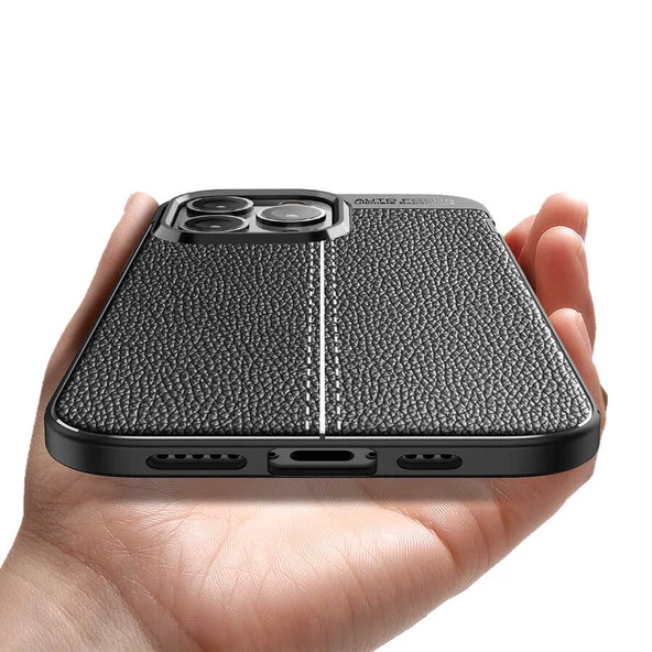 Vendas iPhone 14 Pro (14 Pro Uyumlu) Deri Desenli Niss Dikiş Tasarımlı Darbe Dirençli Silikon Kılıf + Seramik Nano Ekran Koruyucu - 7