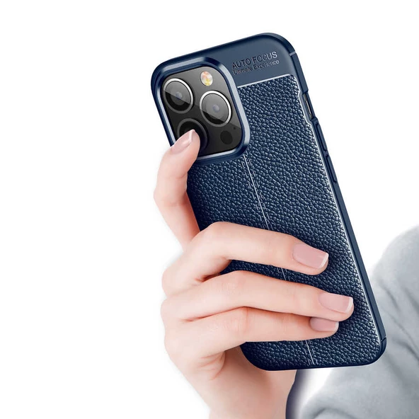 Vendas iPhone 14 Pro (14 Pro Uyumlu) Deri Desenli Niss Dikiş Tasarımlı Darbe Dirençli Silikon Kılıf + Seramik Nano Ekran Koruyucu - 9