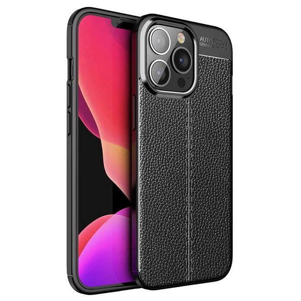 Vendas iPhone 14 Pro (14 Pro Uyumlu) Deri Desenli Niss Dikiş Tasarımlı Darbe Dirençli Silikon Kılıf + Seramik Nano Ekran Koruyucu - 3