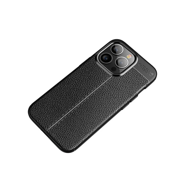 Vendas iPhone 14 Pro (14 Pro Uyumlu) Deri Desenli Niss Dikiş Tasarımlı Darbe Dirençli Silikon Kılıf + Seramik Nano Ekran Koruyucu - 10