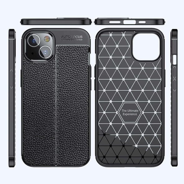 Vendas iPhone 14 Max (14 Max Uyumlu) Deri Desenli Niss Dikiş Tasarımlı Darbe Dirençli Silikon Kılıf + Cam Ekran Koruyucu - 9