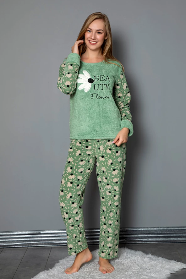 Nisanca Kışlık Kadın Polar Pijama Takımı - Yılbaşı Pijaması - 4