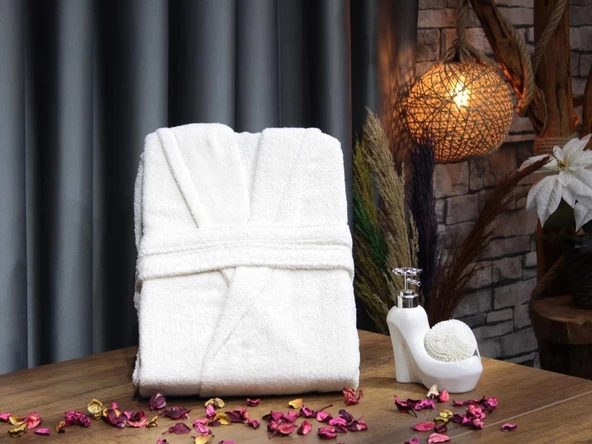 Plain Şal Yaka Büyük Beden Tek Banyo Bornozu Krem ürün görseli