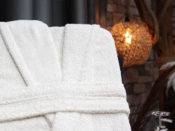 Plain Şal Yaka Büyük Beden Tek Banyo Bornozu Krem - Resim 3