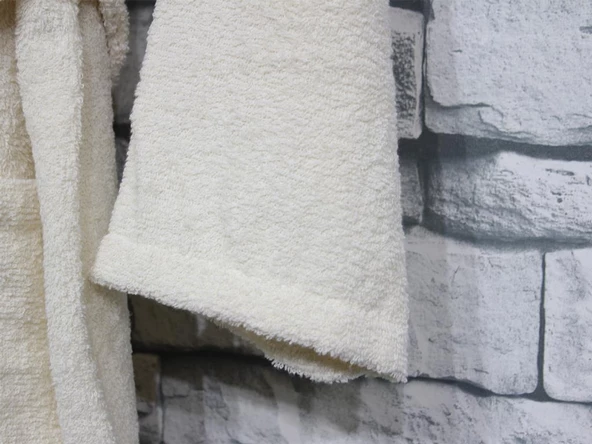 Plain Şal Yaka Büyük Beden Tek Banyo Bornozu Krem - Resim 6