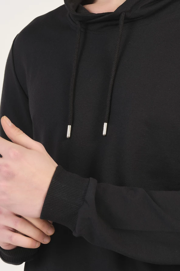 Siyah Şal Yaka Esnek Sweatshirt - 2