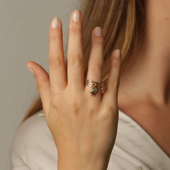 Nazar Boncuklu Yıldız Kalpli Model Yüzük ürün görseli 1