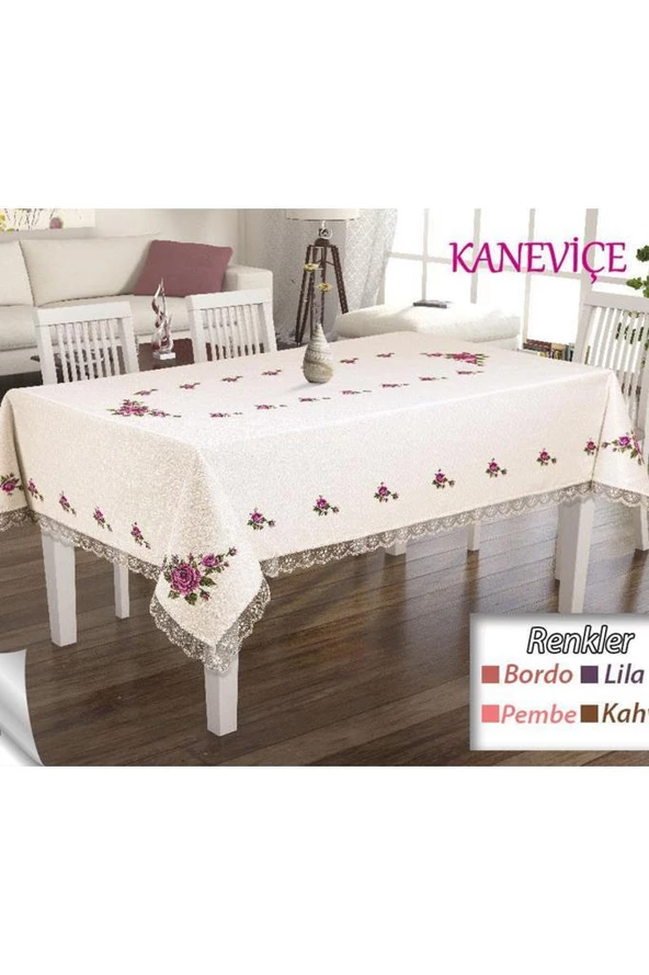 Kanaviçe Baskılı Güpürlü Masa Örtüsü - 6