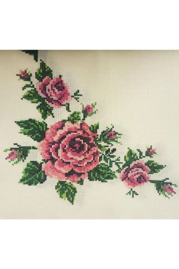 Kanaviçe Baskılı Güpürlü Masa Örtüsü - 7