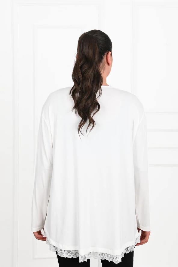 Kadın Güpür Dantelli Büyük Beden Bluz 1386-23 - 12