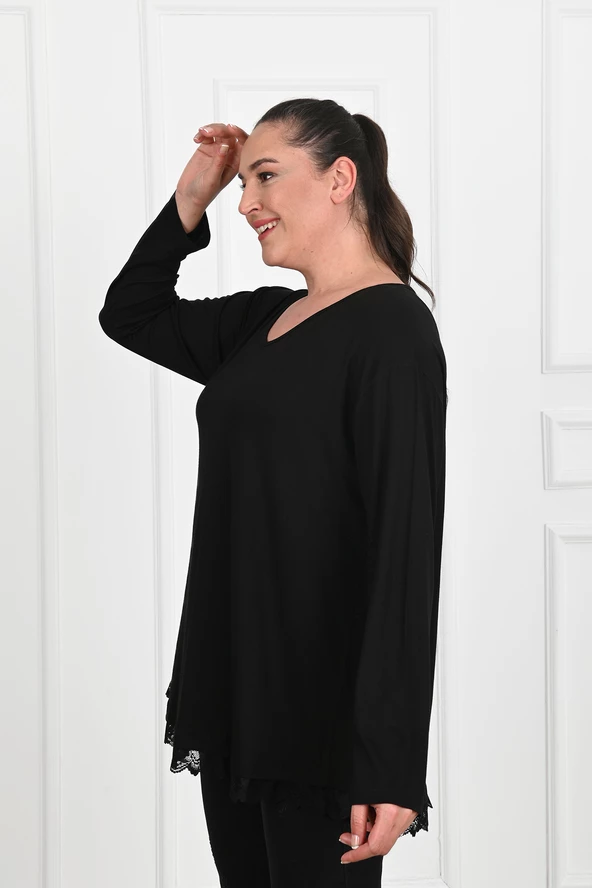 Kadın Güpür Dantelli Büyük Beden Bluz 1386-23 - 3