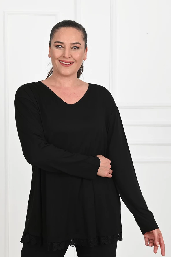 Kadın Güpür Dantelli Büyük Beden Bluz 1386-23 - 2