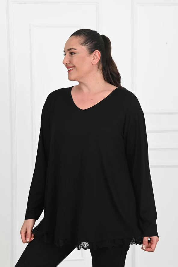 Kadın Güpür Dantelli Büyük Beden Bluz 1386-23 - 4