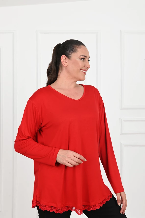 Kadın Güpür Dantelli Büyük Beden Bluz 1386-23 - 9