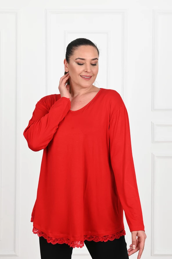 Kadın Güpür Dantelli Büyük Beden Bluz 1386-23 - 7